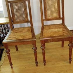 Two Art Nouveau Cane Back Dining Chairs