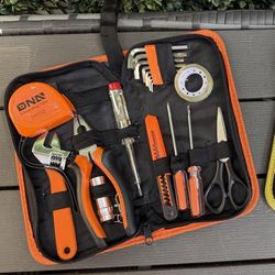 18 Piece Mechanic's Home Repair Tool Set, Includes Pliers, Wrench, Hex Keys, Screwdrivers, Scissors, and Tape Measurer, 1 Kit, Orange/Black