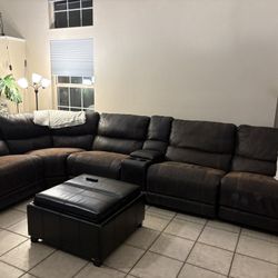 Brown Leather Sectional 