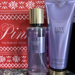 NEW VICTORIAS SECRET PINK LOVE SPELL FINE FRAGRANCE MIST AND LOTION SET $15!!