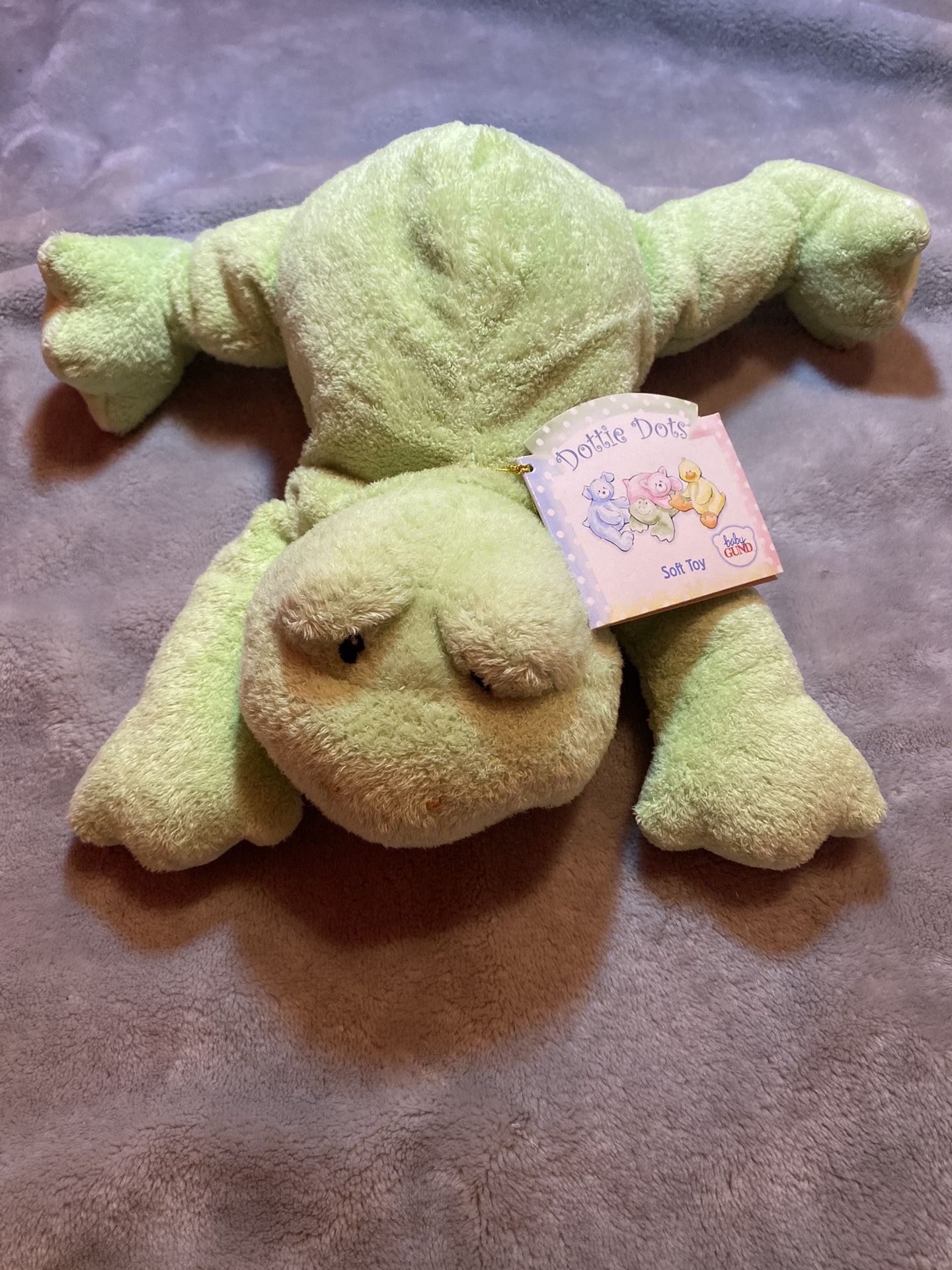 Baby GUND Dottie Dots Green FROG Laying Plush LOVEY Toy Polka Dot 9” NEW