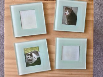Set of 4 Glass Photo Coasters Sea Foam Green 3.5”x 3.5”
