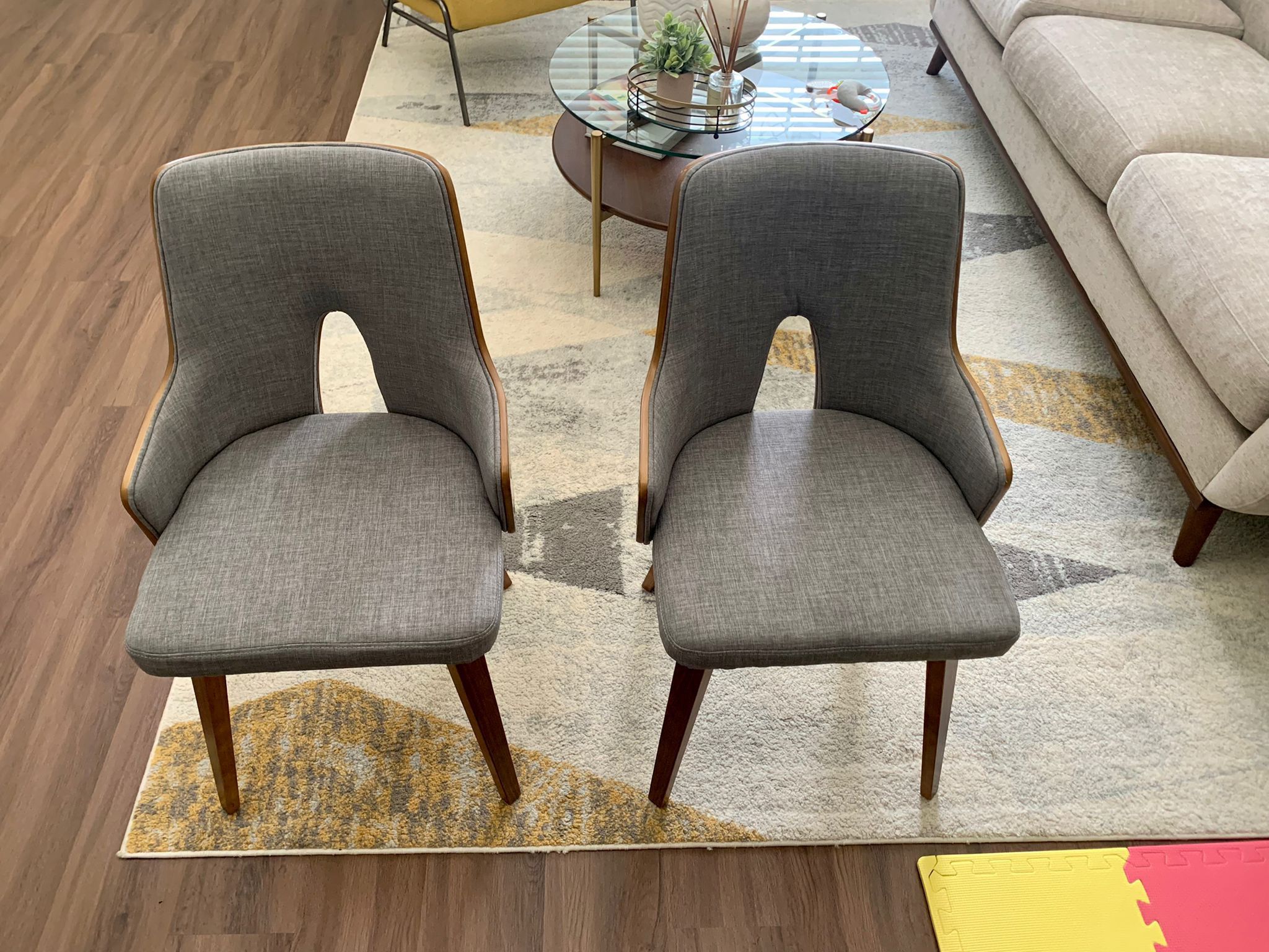 Mid century modern upholstered arm chairs (set of 2)