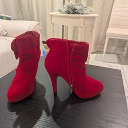 Red Suede Leather Boots Size 6.5