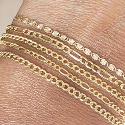 Real 10k Gold Anklets, Figaro, Cuban, Valentino. Miami Cuban 