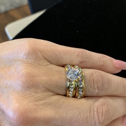 Stainless Steel Rhinestone Anniversary Promise Wedding Band Engagement Ring Set