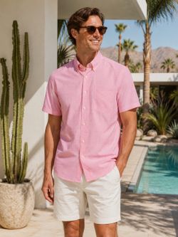 Mr Turk MEDIUM Mens Pink Plaid Cotton Button-Down Shirt