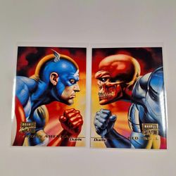 1996 Fleer/Skybox Marvel Masterpieces "Duels" Set #73 Captain America & #74 Red Skull