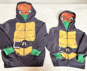 Teenage Mutant Ninja Turtles Michelangelo Hooded Zip Jacket With Pockets Size XS 4/5 & Small 6/7