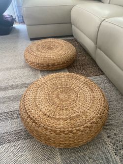 Rattan wicker floor cushion poufs