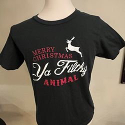 Women’s “Merry Christmas You Filthy Animal “ T-shirt-Large 10/12
