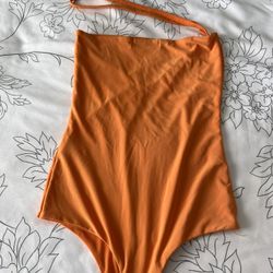 Brand Pretty Little Thing Orange Bodysuit Small And Good Condition 