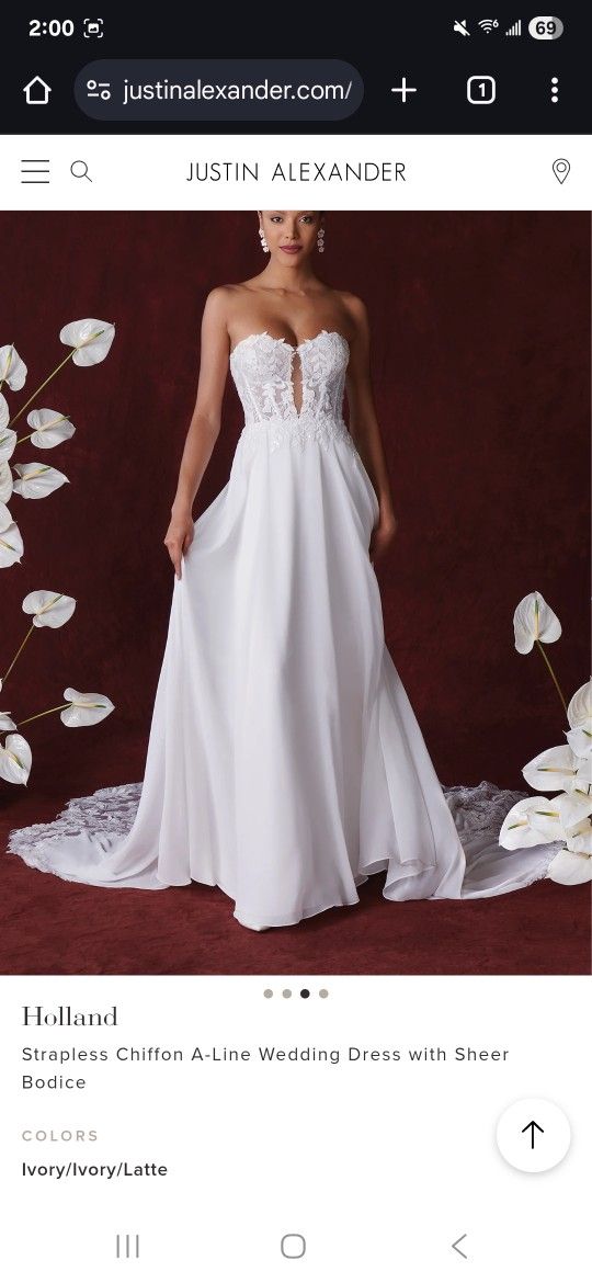 Justin Alexander Chiffon A-Line Wedding Dress 88351 (Added Off the Shoulder Sleeves)