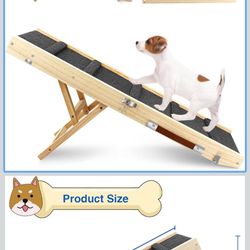 Adjustable Dog Ramp, Wooden Folding Portable Pet Ramp,Rated for 30 LBS, 32.6" Long and Adjustable from 10" to 19" with Non-Slip Traction Mat, Dog Step