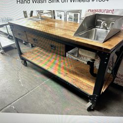 70” Beverage Station Sink Water Filler Tap Wolf Cart Prep Top Table On Wheels 