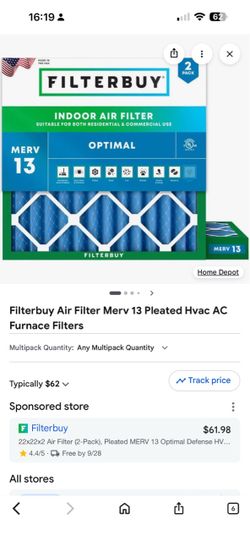 Filterbuy MERV 13 Air Filter 21.5x21.5x2