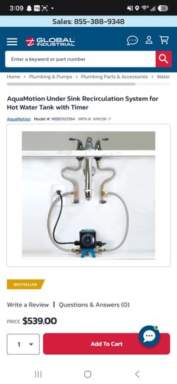 AquaMotion AMH3K-7 Stainless Steel, Single Pipe System, Under Sink Recirculation System for Hot Water Tank - with Timer