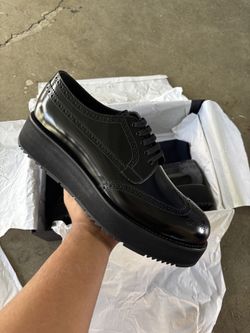 Prada Spazzolato Platform Wingtip Oxford Loafer Black