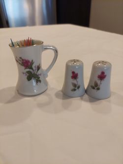 Porcelain Salt and Pepper Shakers with Toothpick Holder