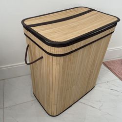 Bamboo-Double Laundry Hamper with Lid and Cloth Liner