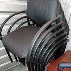 Six Stackable Office Chairs Black 