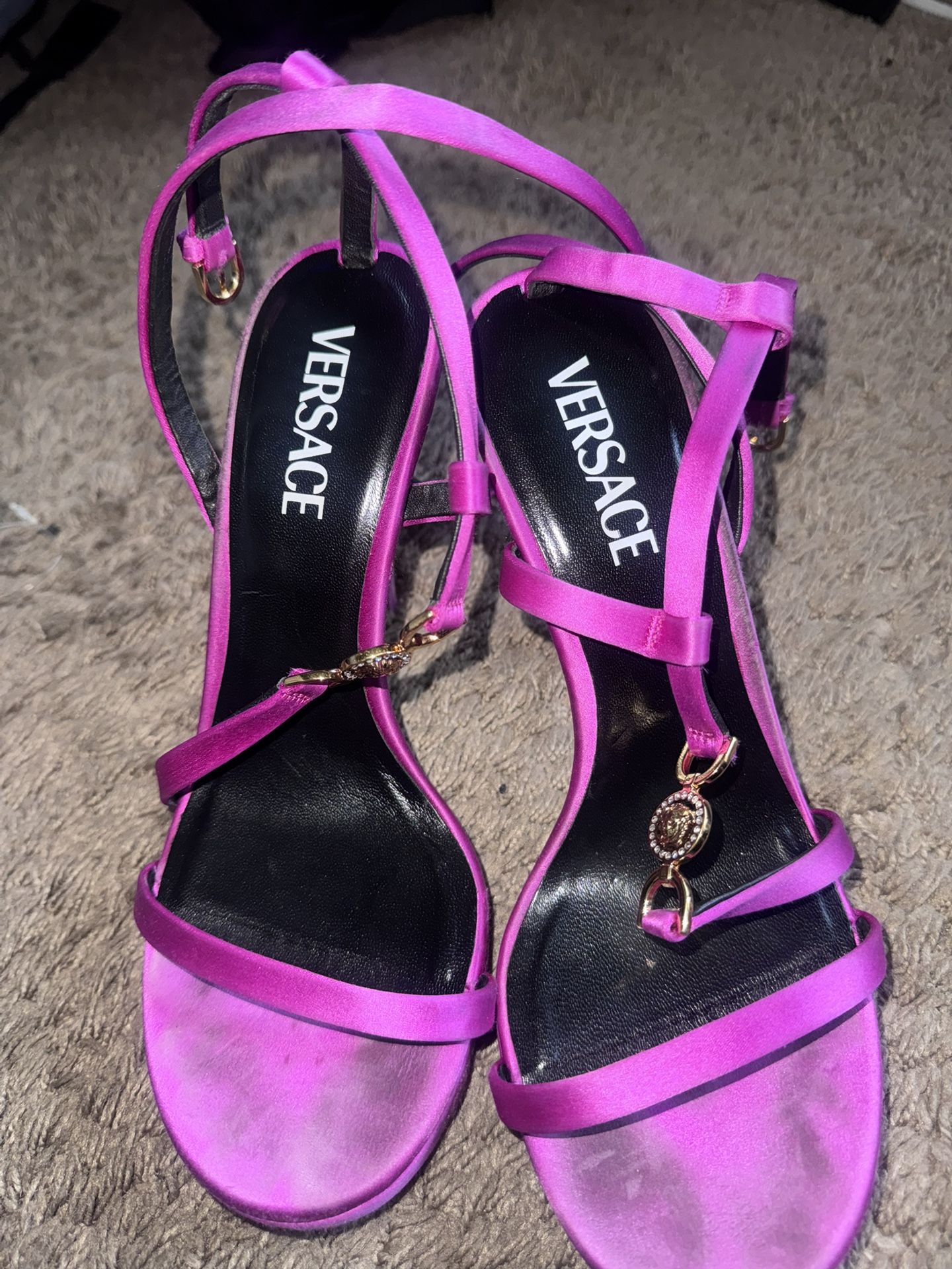 Versace Ora Medusa Pink Strappy Stiletto Heel Platform Sandals 38.5 Waterlily
