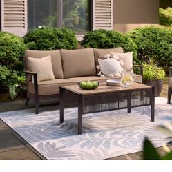 Ashford 2 -Piece Wicker Patio Sofa Conversation Set with Brown Cushions