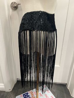 Combhasaki Fancy Latin Belly Dance Costume and Skirt with Sequined Fringe Tassel Belt for Women