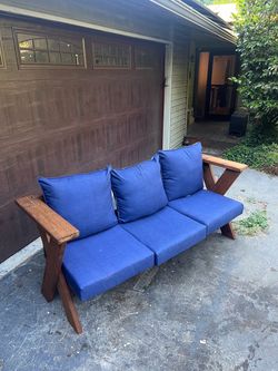 Handmade 3-seat Wooden Outdoor Sofa with Cushions