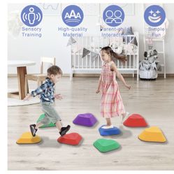 8PCS Stepping Stones for Kids Sensory, Durable Non-Slip Balance Stones for Toddlers,Stackable Indoor & Outdoor Obstacle Course Toys, Develops Balance 