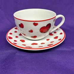 One Set Porcelain Cup and Saucer Set Little Hearts Konitz 
