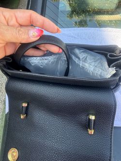 Black Leather Handbag with Gold Hardware
