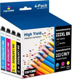222XL Ink Cartridges Combo Pack Remanufactured Replacement For 222 Ink Cartridge 222 XL For Printer XP-5200 WF-2960 Printer Ink (Black, Cyan, Magenta,