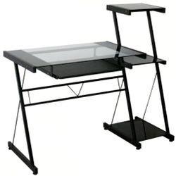 Glass And Metal Desk with Folding Chair