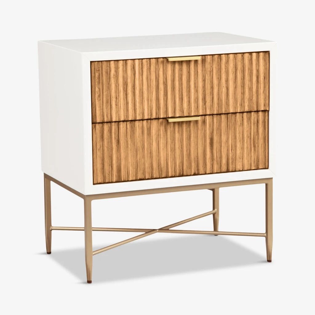 White Marina Nightstand – Solid Mahogany Wood with Gold Hardware Felt Lined Drawer Dovetail Construction Modern Bedside Table