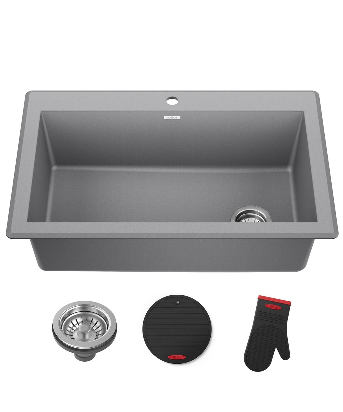 KRAUS Forteza 33-inch Drop In/Undermount Single Bowl Granite Kitchen Sink in Grey, KGD-54GREY