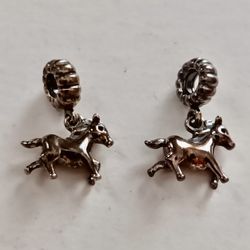 Vintage Jewelry.  Two Classic Sterling Pandora Horse Bracelet Charms. 