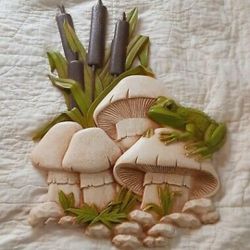 Vintage Mushroom and Frog Burwood Wall Hanging
