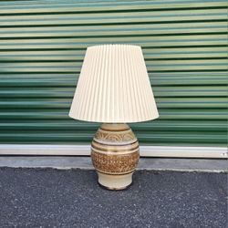 Vintage 1960s Mid Century Ceramic Lamp with Pleated Shade Vase Base Studio Art