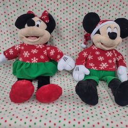 24" Disney's Mickey & Minnie Mouse Christmas Themed Beanie Butt Elves On A Shelf