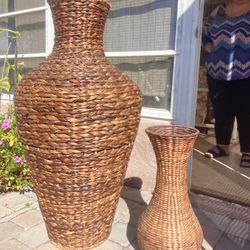 Huge And Small Real Wicker Vases $40 Both
