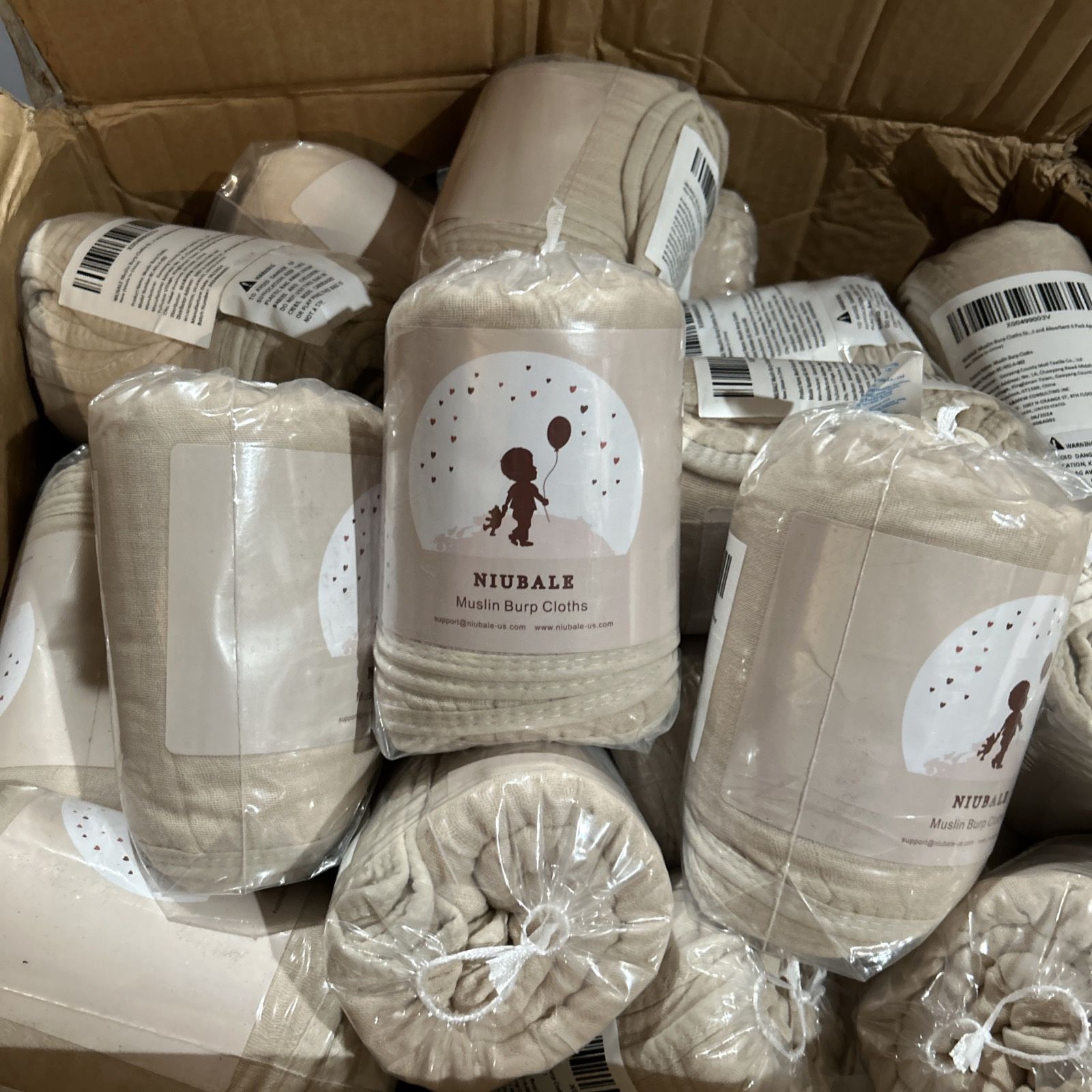 NIUBALE Muslin Burp Cloths ,Washcloths 6 Pack, Beige