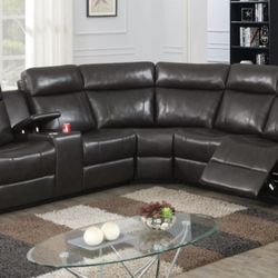 Brand New Brown Leather Reclining Sectional Sofa