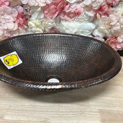 Premier Copper Products Self-Rimming Small Oval Hammered Copper Bathroom Sink in Oil Rubbed Bronze
