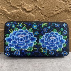 Blue Embroidered Wallet