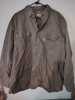 Carhartt Mens Heavyweight Cotton Button Down Shirt Brown 2XL