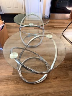 Pair of Modern Glass & Chrome End Tables – Like New