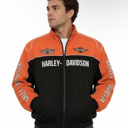 Y2K Harley-Davidson Black and Orange Full-Zip Riding Jacket 100 anniversary