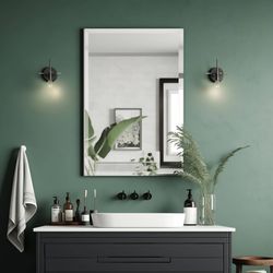 FARMER Rectangle Frameless Mirror, 20x30 inch Rectangle Mirror with 1" Beveled Edge, Beveled Bathroom Mirror for Wall, Vanity, Bedroom, Living Room