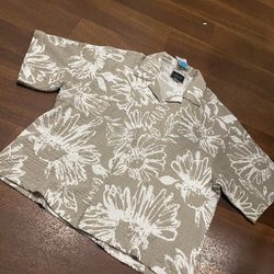 Mens SS Button Down Shirt Tropical Floral Size Medium By Valor NWTS 